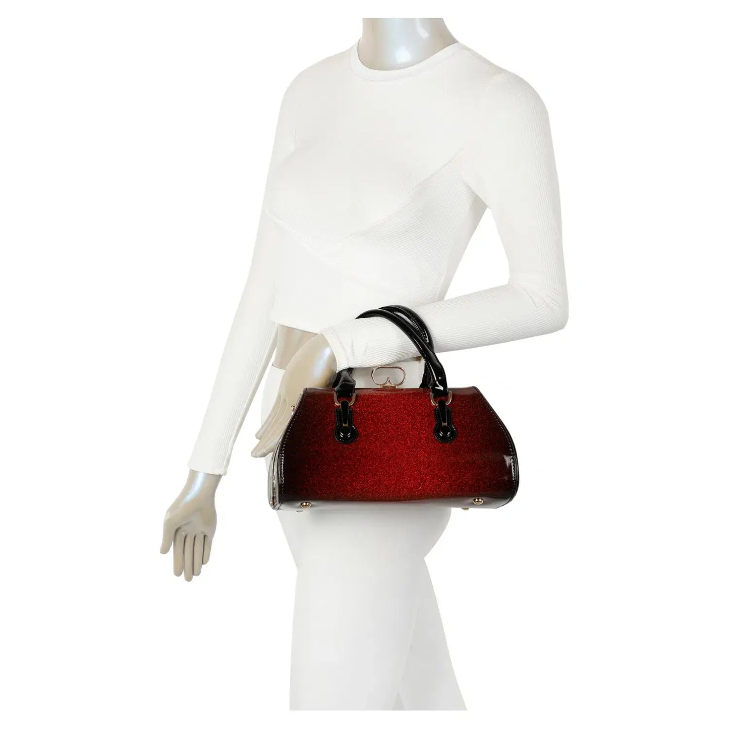Green Two Toned Diamante Clasp Opening Patent Bag
