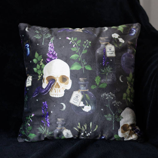 Square Venom & Vines Gothic Skull Print Cushion