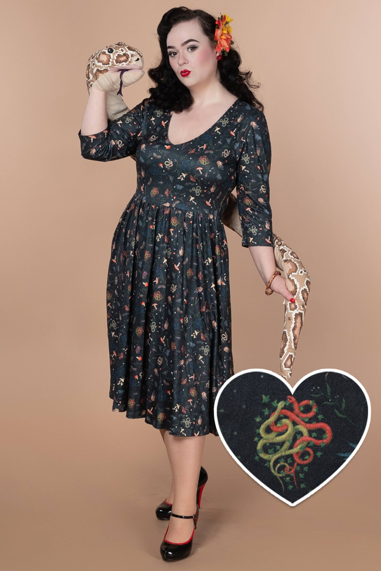 Billie Long Sleeved Dress in Dark Green Mystical Forest