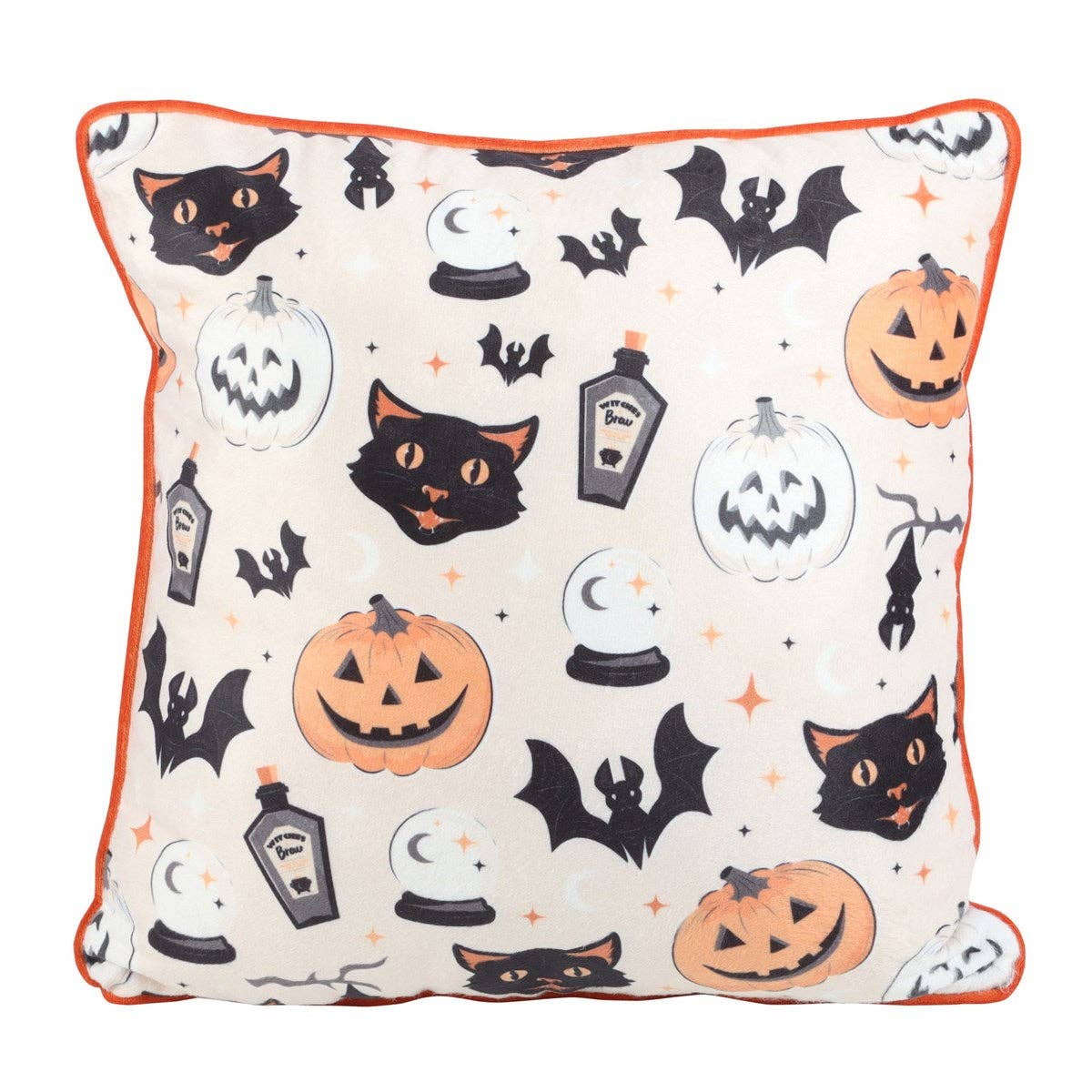 Square Spooky Cat and Pumpkin Halloween Print Cushion
