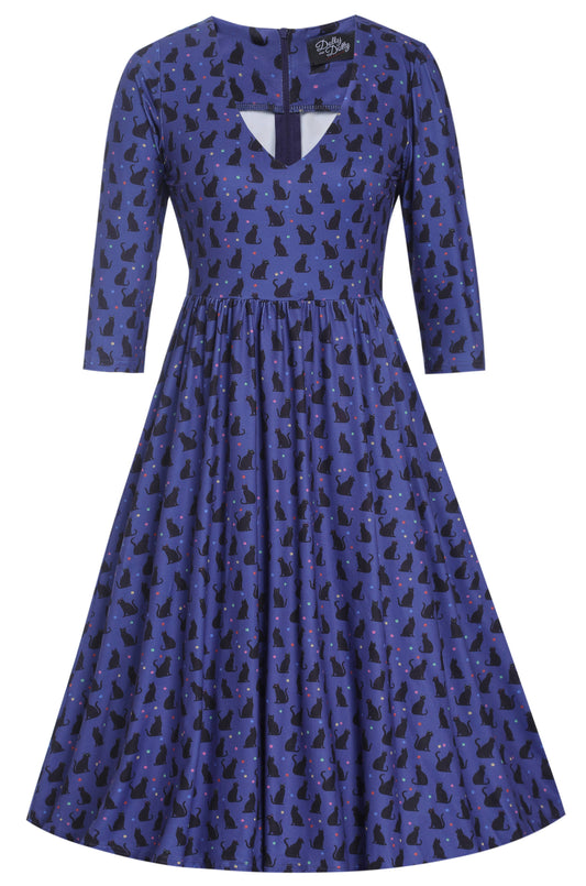 Billie Purple V-Neckline Cat Silhouette Print Dress