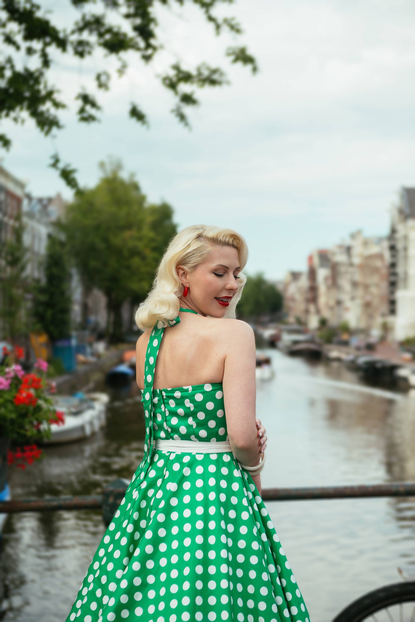 Daisy Green Polka Dot Halter Dress