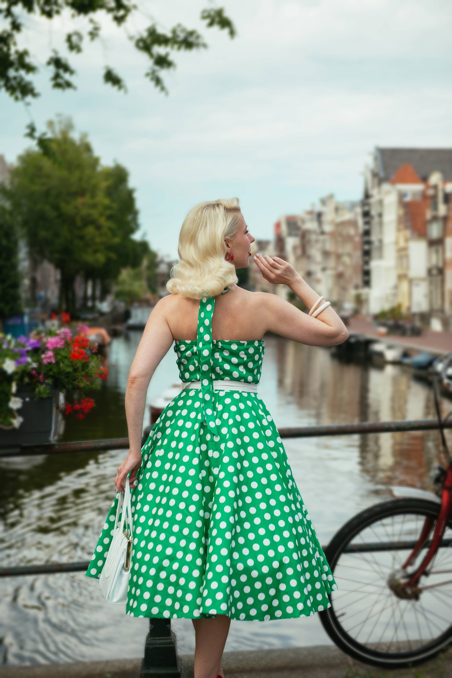 Daisy Green Polka Dot Halter Dress