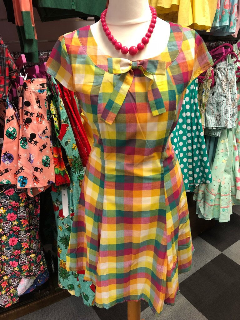 Rainbow Check 60s Flair Mini Dress