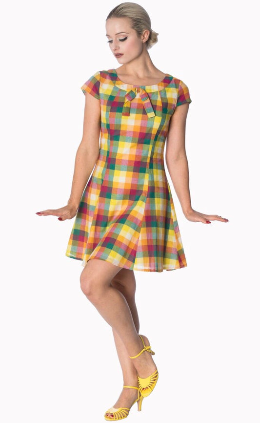 Rainbow Check 60s Flair Mini Dress