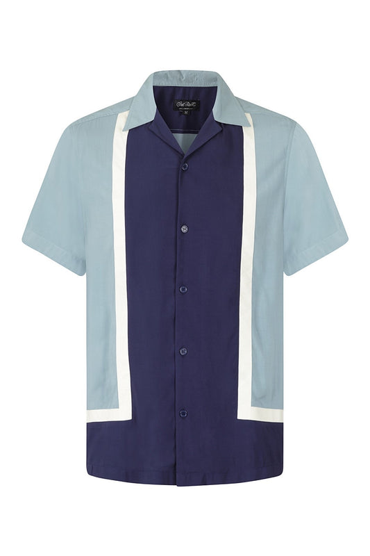 Walter Contrast Navy and chalk Bowling Shirt