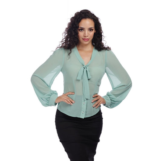 Luiza Light Green Plain 1940s Blouse