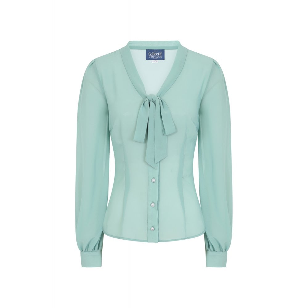 Luiza Light Green Plain 1940s Blouse