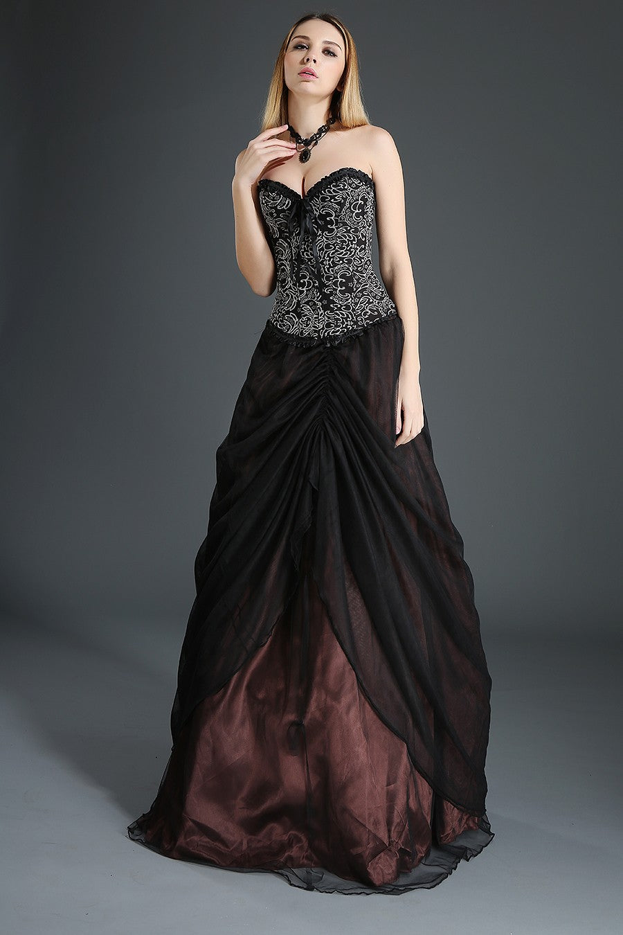Layered Tulle Gothic Gown Skirt Black and Brown