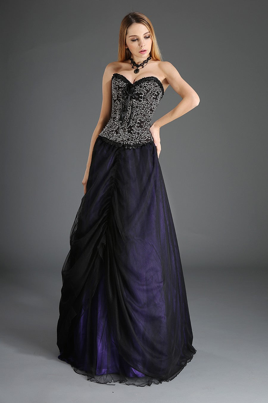 Layered Tulle Gothic Gown Skirt Black and Purple
