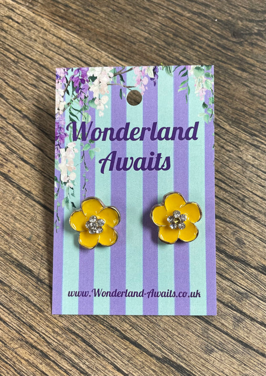 Yellow Floral Enamel Earrings