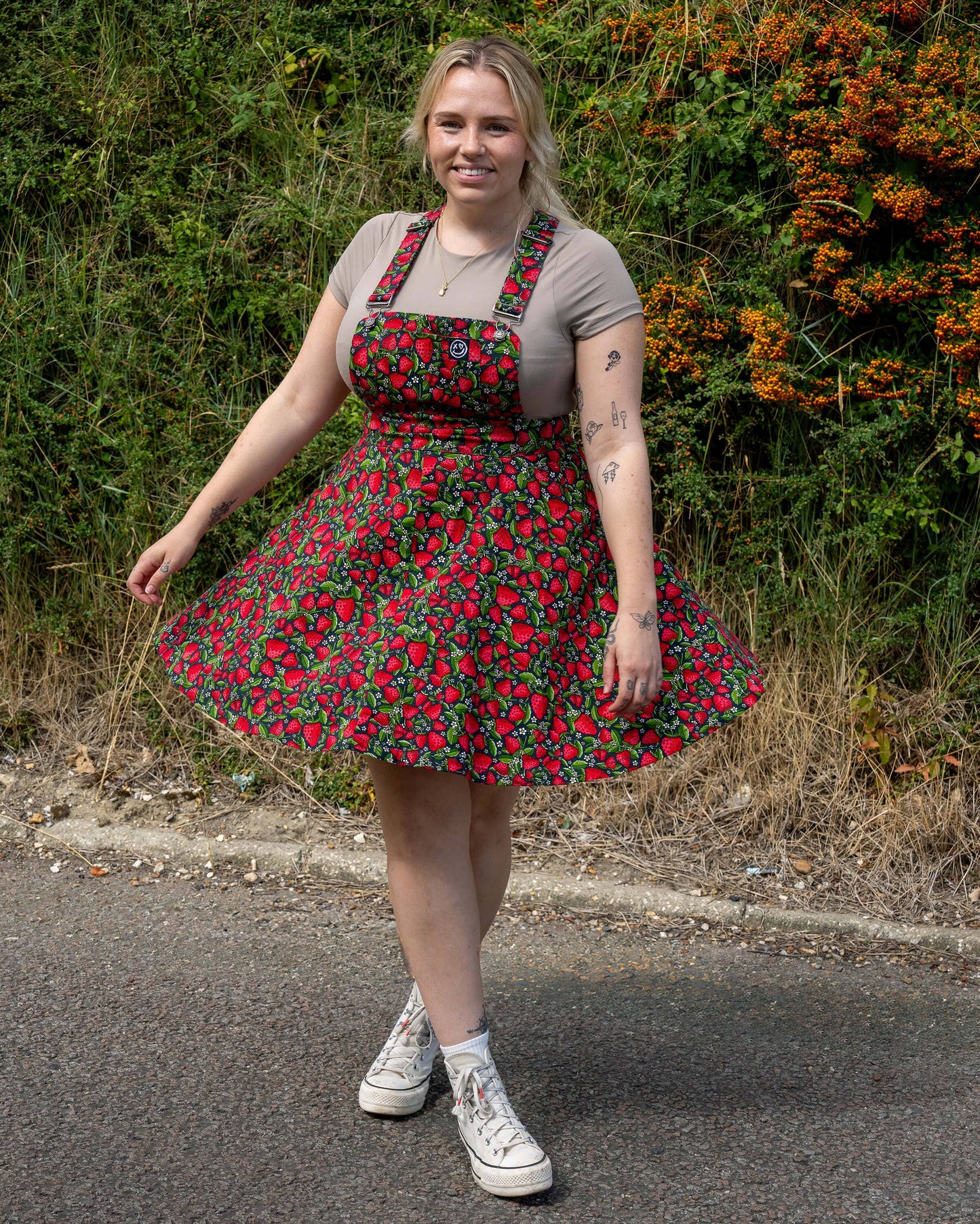 Strawberry Field Stretch Flared Pinafore dress