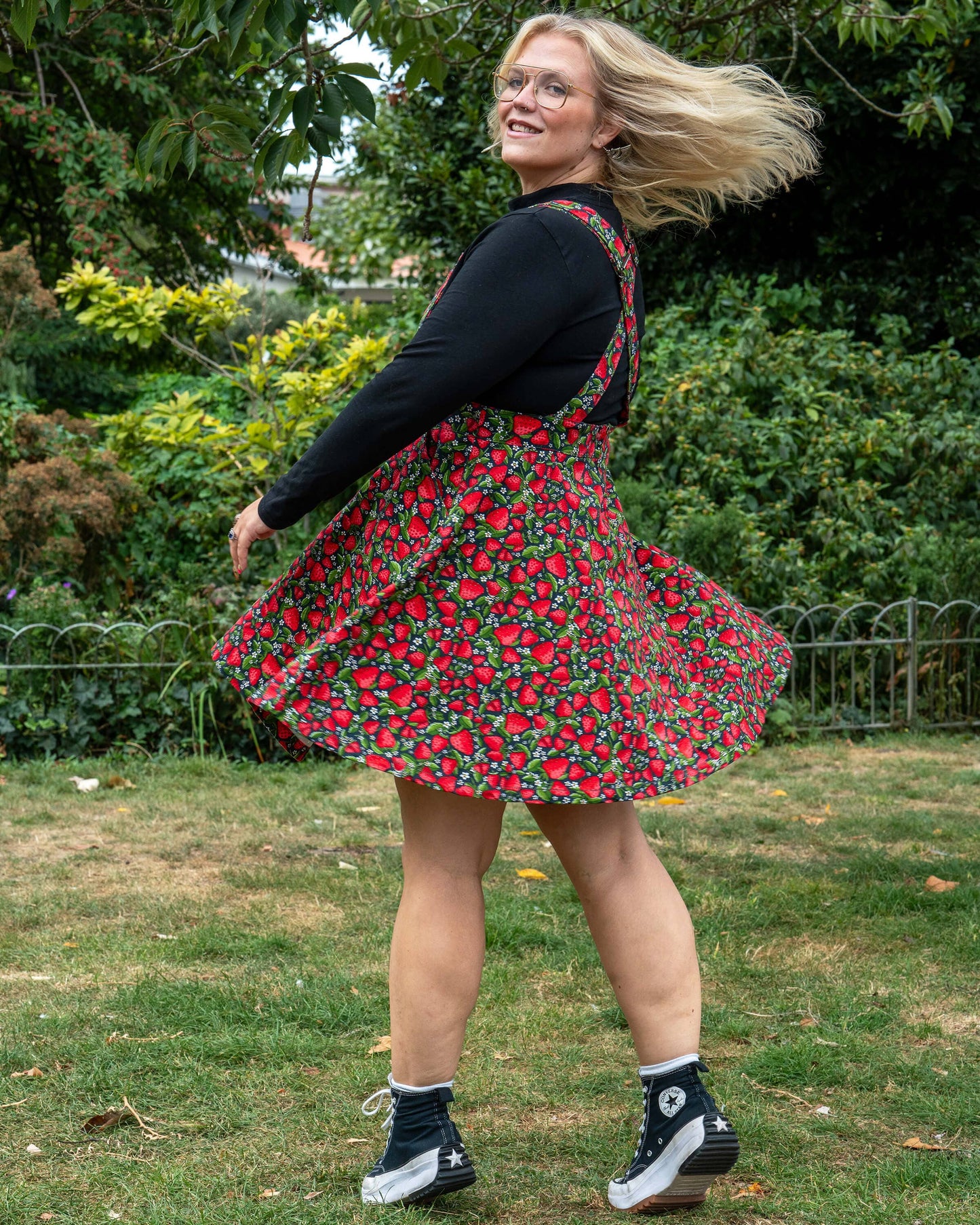 Strawberry Field Stretch Flared Pinafore dress