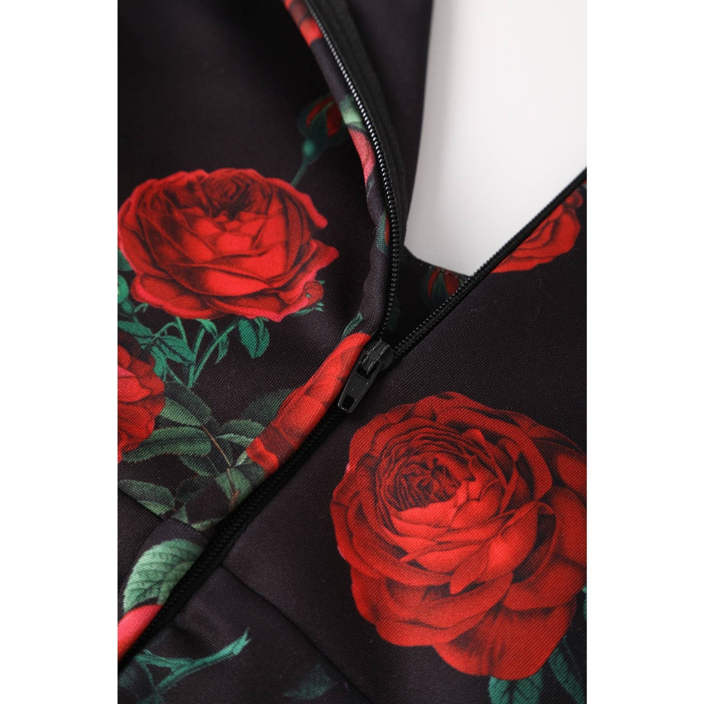 Debra Long Sleeves Stretchy Dress Black Red Rose Print