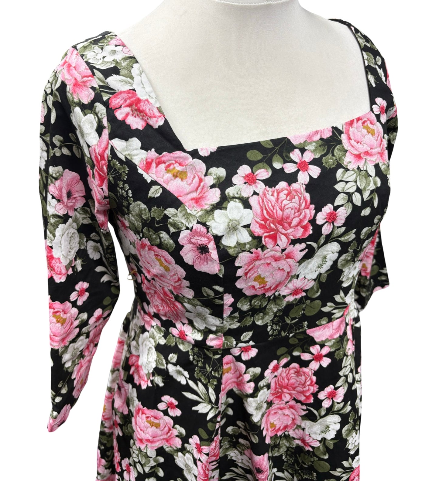 Pink Bloom 3/4 Sleeve Swing Dress