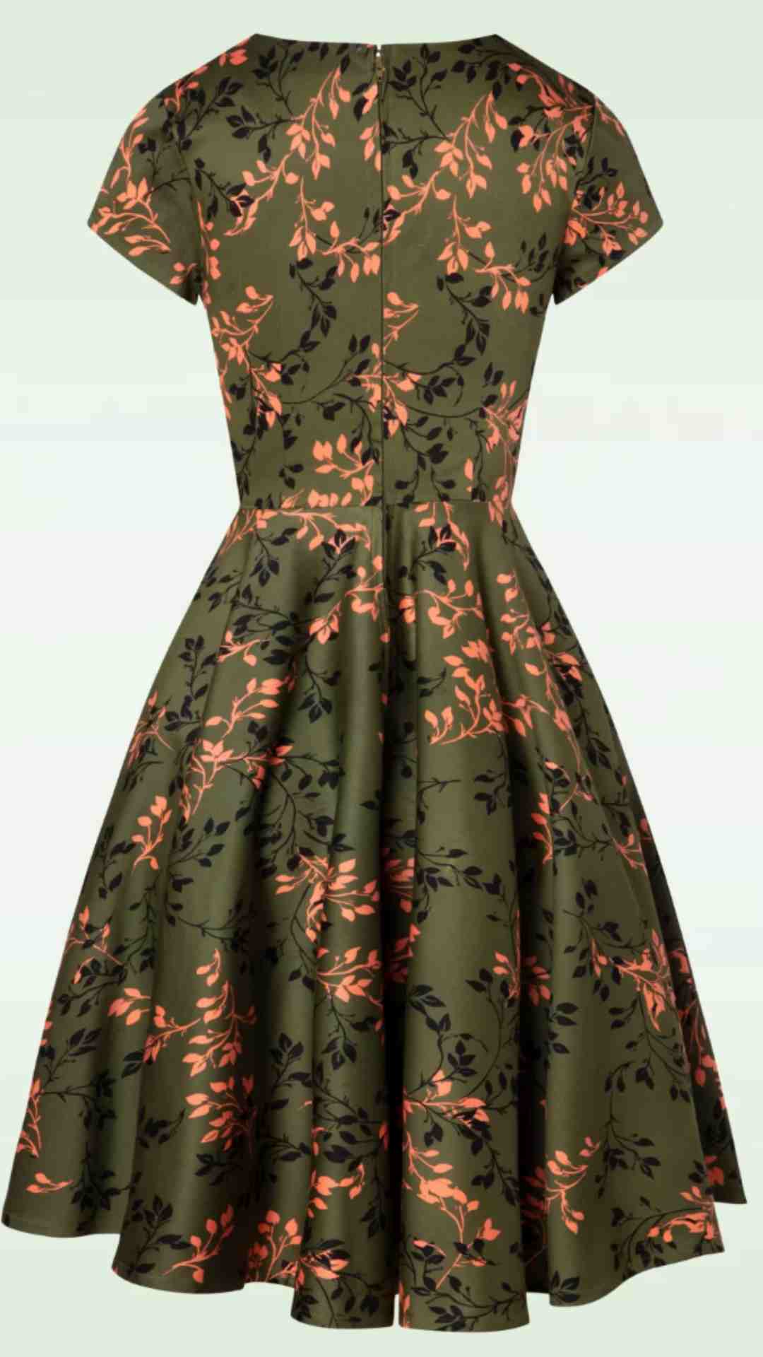 Leila Fit and Flare Green Print Swing Dress in Cotton Sateen