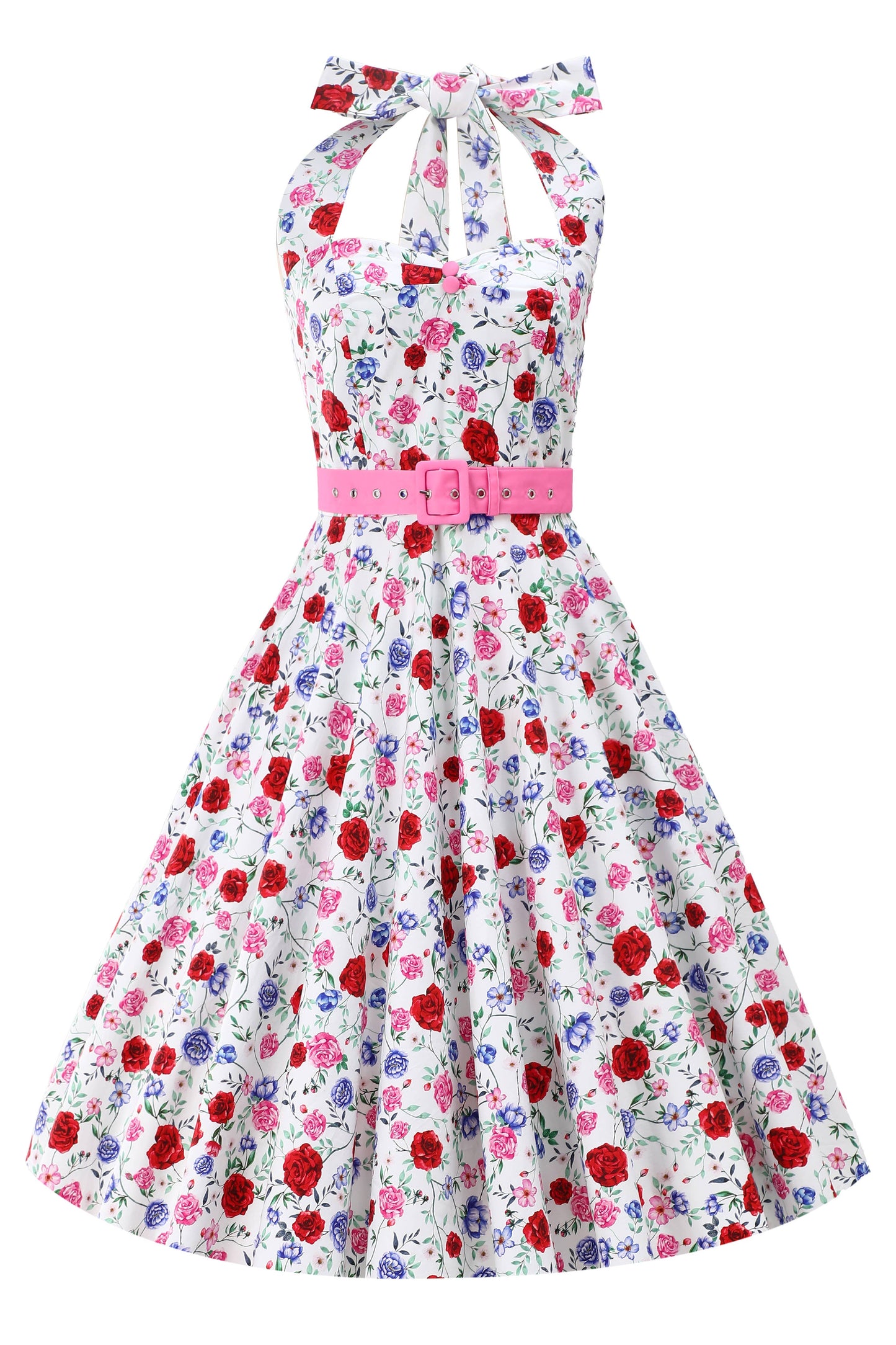 Daisy White Rose Halter Dress