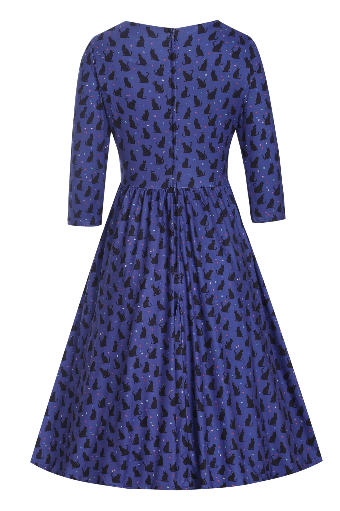Billie Purple V-Neckline Cat Silhouette Print Dress