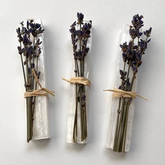 Mini Smudge Cluster, Lavender with Selenite Wand 4"
