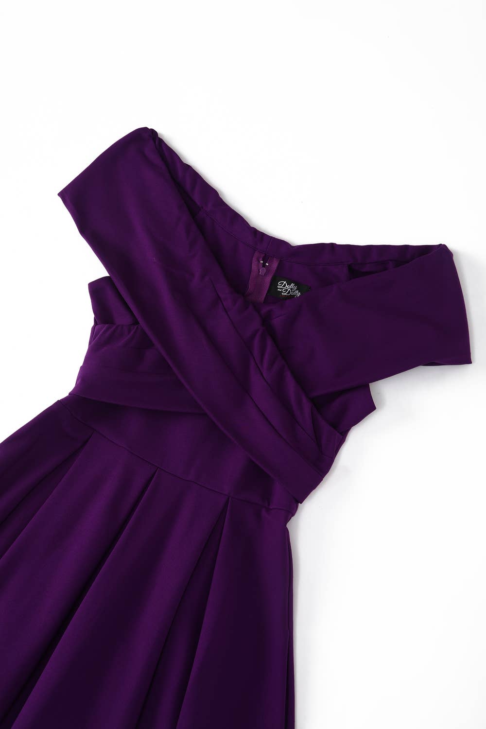 Beverly Purple Cross-Over-Off-Shoulder Midi Dress
