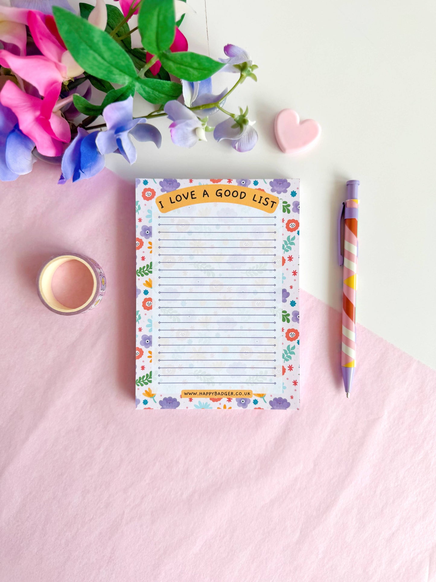 A6 Floral Lined Notepad | 100 Page Notepad | List Making