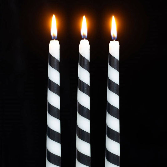 Set of 3 Black Candy Cane Stripe Creepmas Taper Candles
