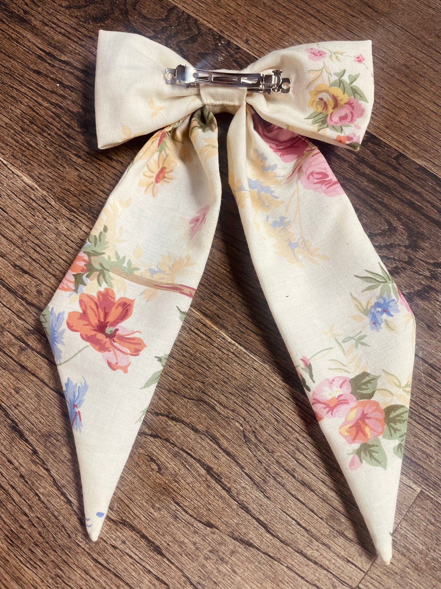 “Alice” Bow Hair Barrette in Vintage floral fabric