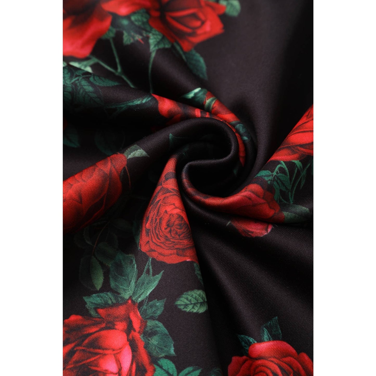Debra Long Sleeves Stretchy Dress Black Red Rose Print
