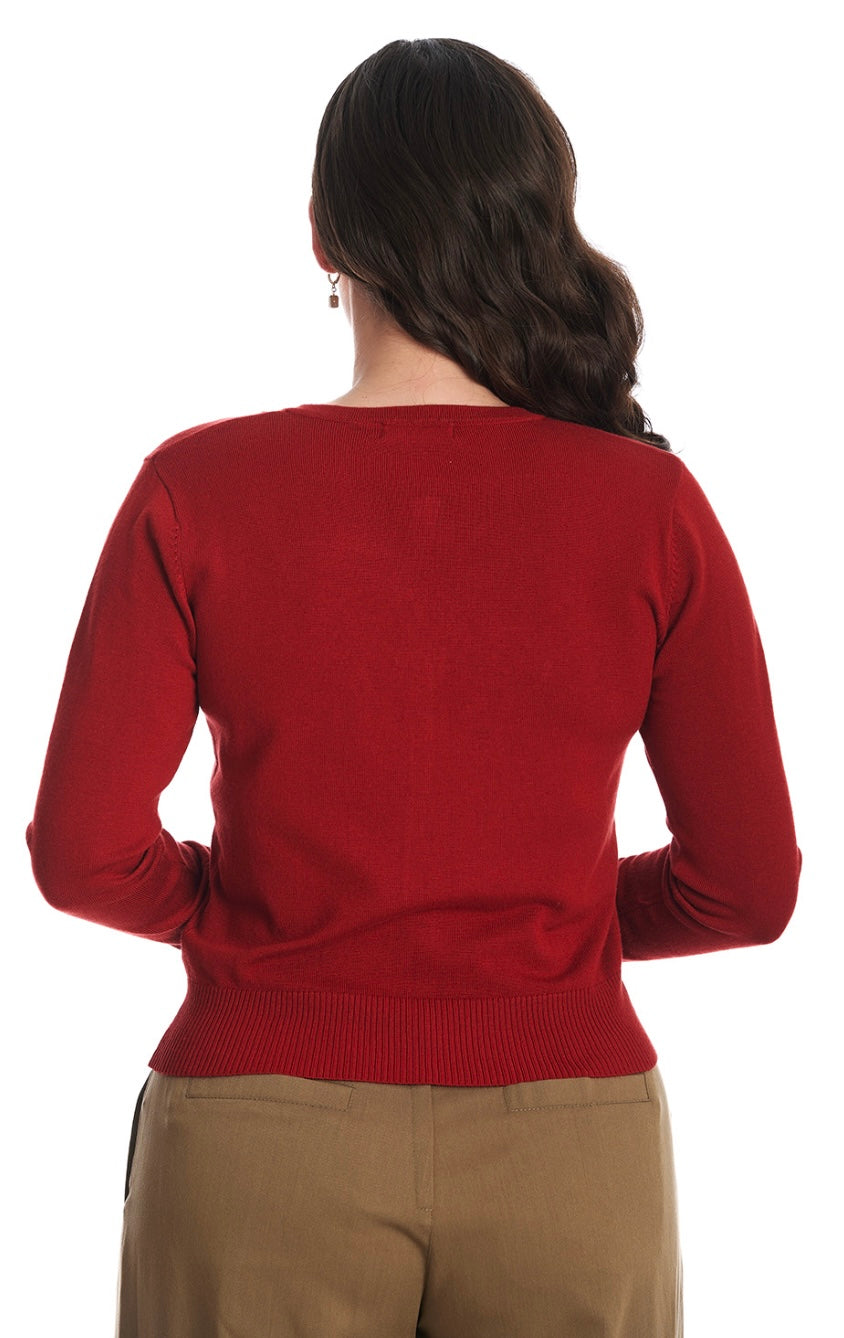 Birdy Embroidered Cardigan Brick Red