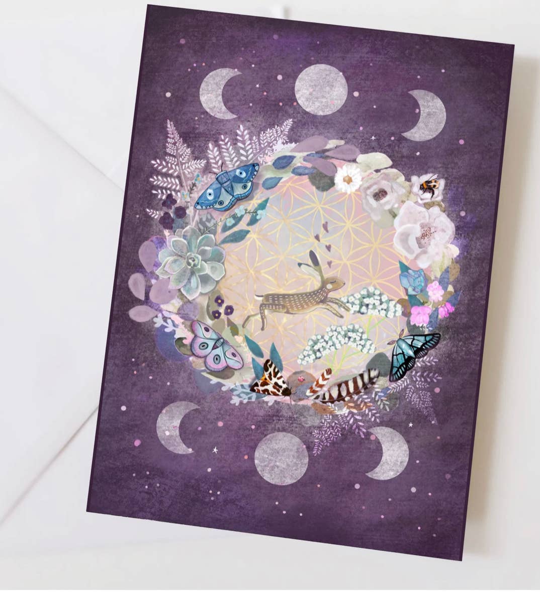 Purple moon phase hare Greetings Card