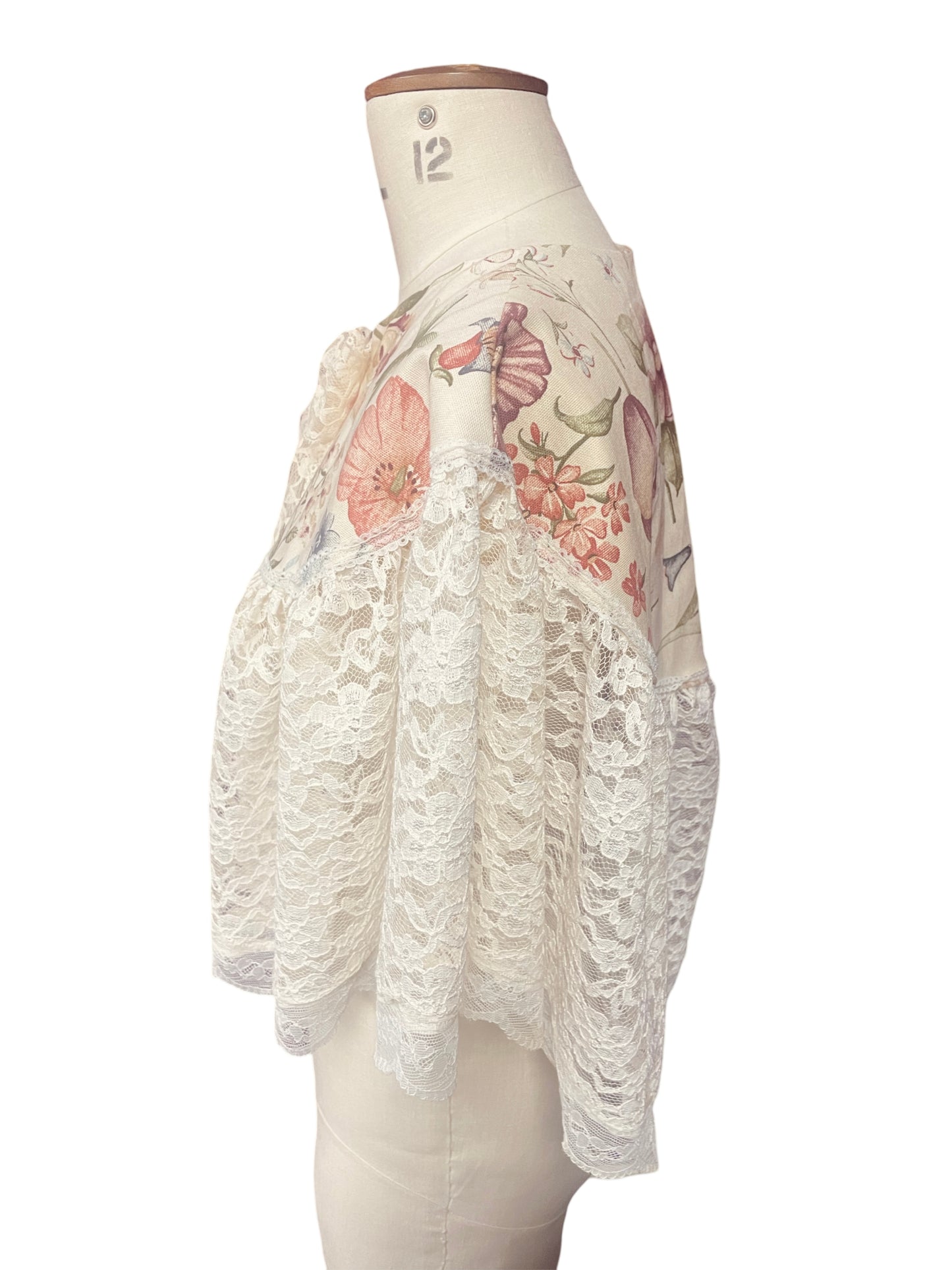 Botanical Capelet with Repurposed Fabrics & vintage Lace