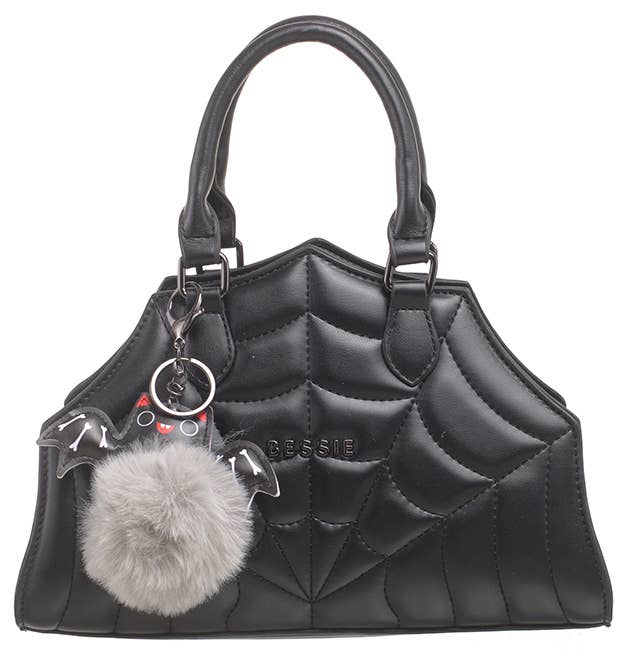 Quilted Spiderweb bag with Bat charm Black