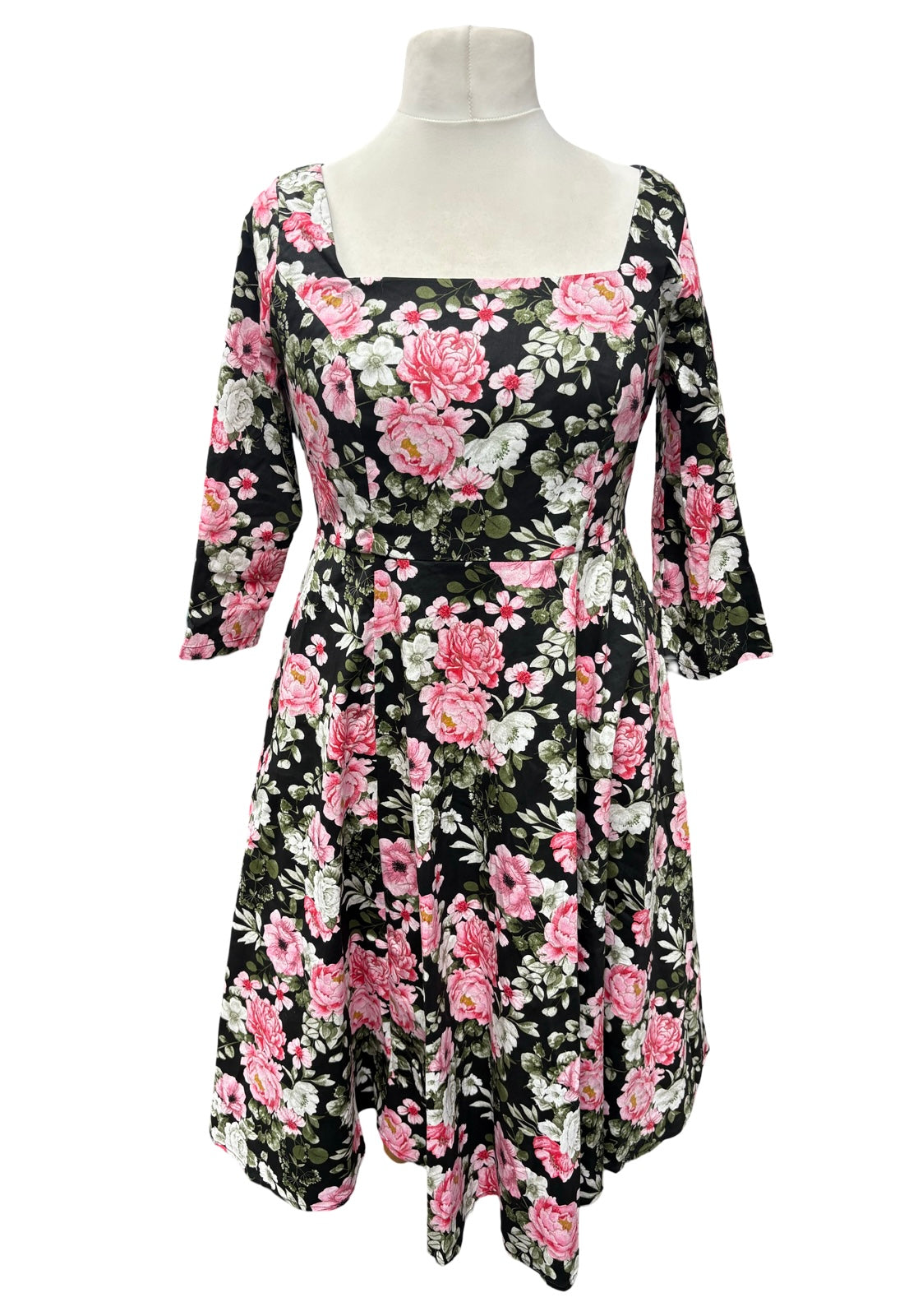 Pink Bloom 3/4 Sleeve Swing Dress