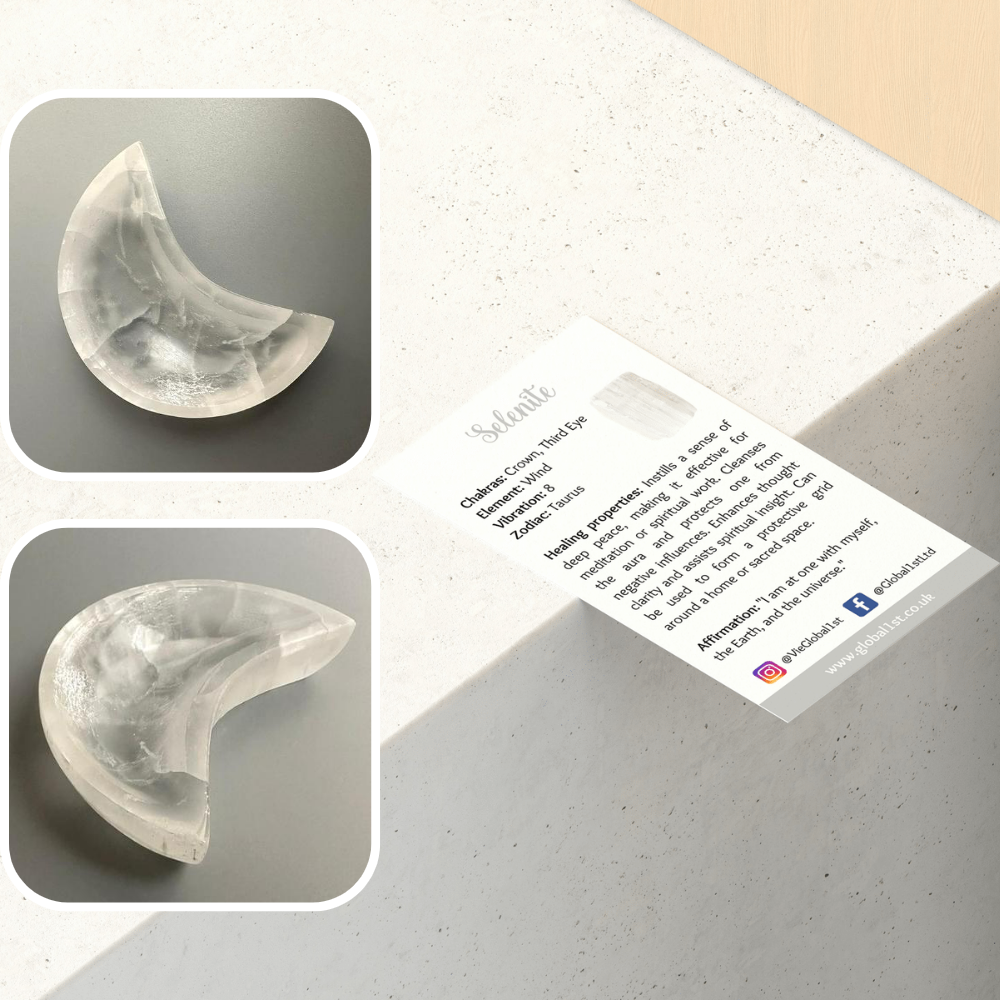 Selenite Bowl, Crescent Moon, 11x6x2.5cm