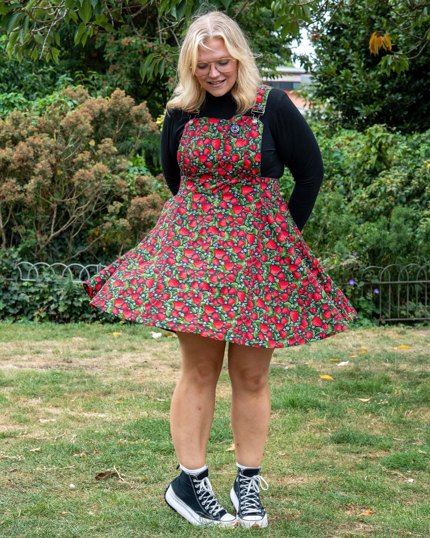 Strawberry Field Stretch Flared Pinafore dress