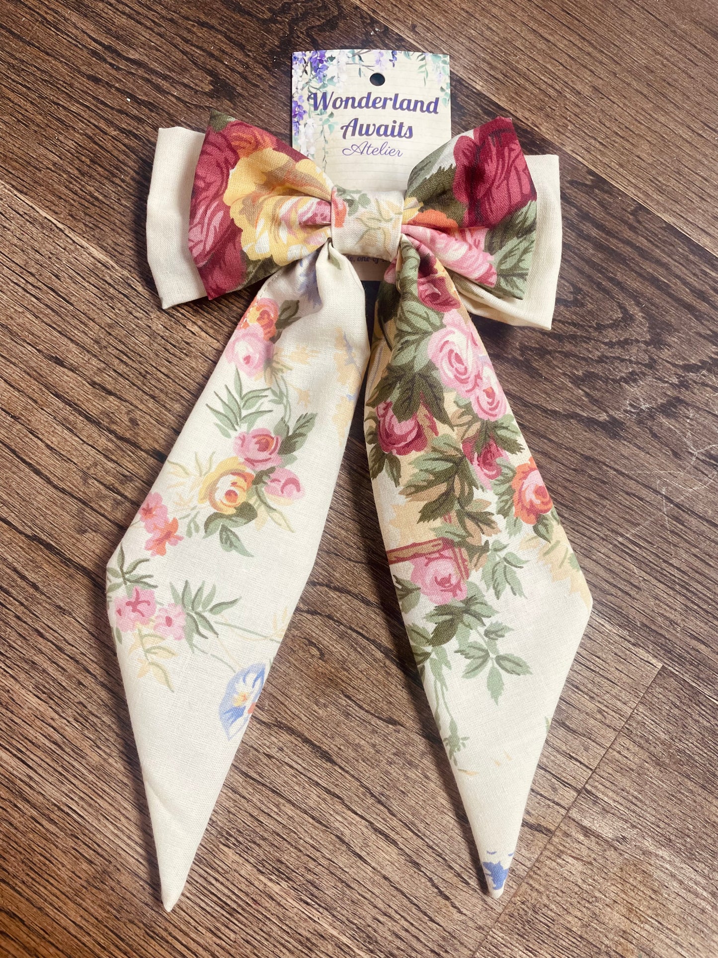 “Alice” Bow Hair Barrette in Vintage floral fabric