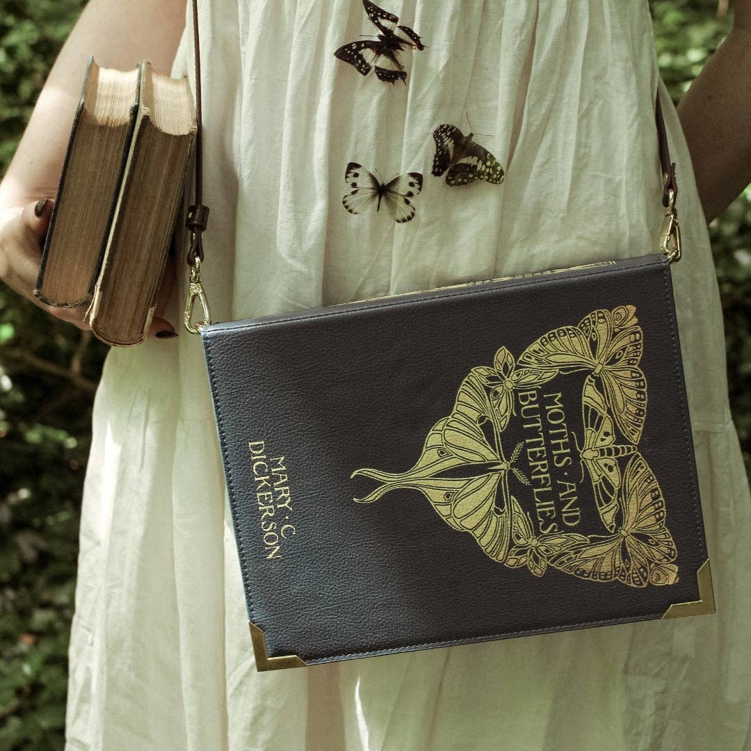 Moths and Butterflies Book Handbag Crossbody Purse: Small