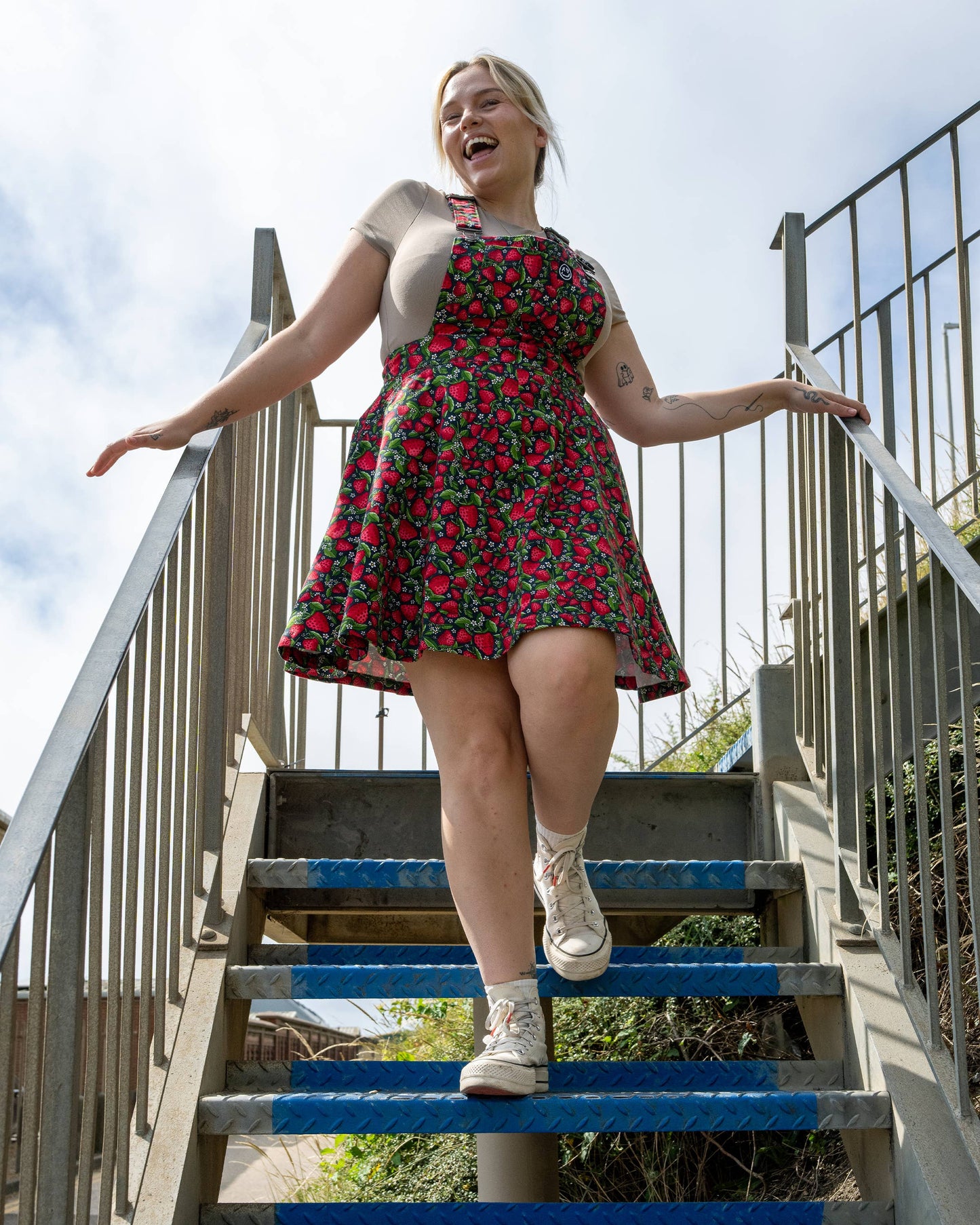 Strawberry Field Stretch Flared Pinafore dress