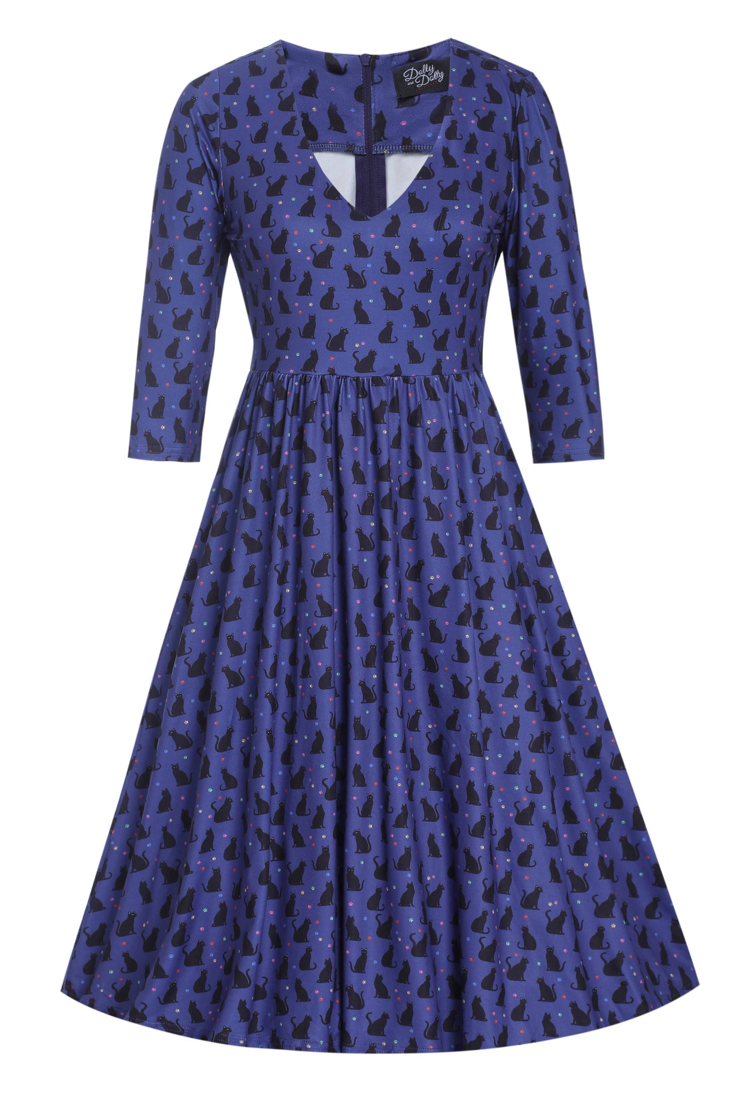 Billie Purple V-Neckline Cat Silhouette Print Dress