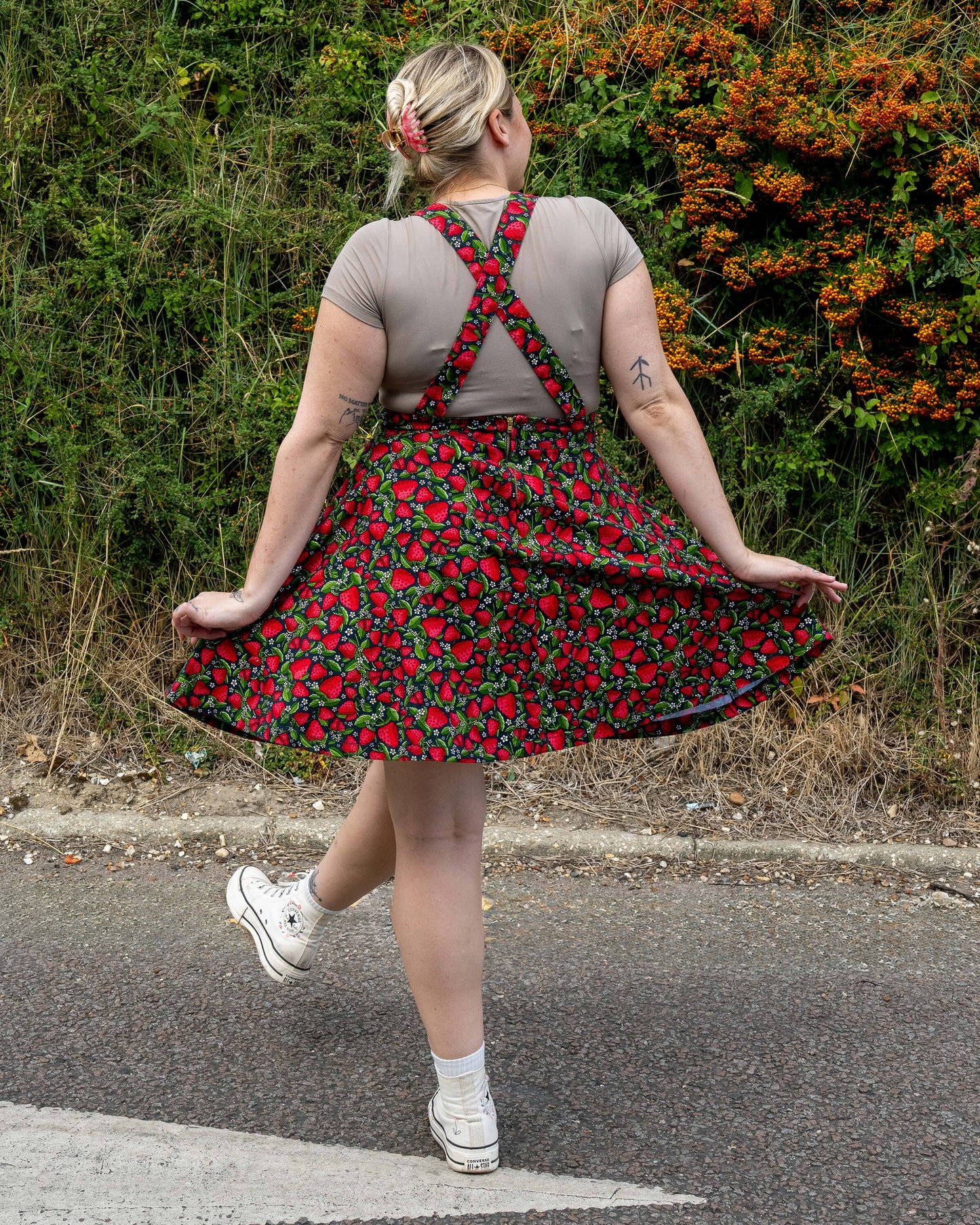 Strawberry Field Stretch Flared Pinafore dress