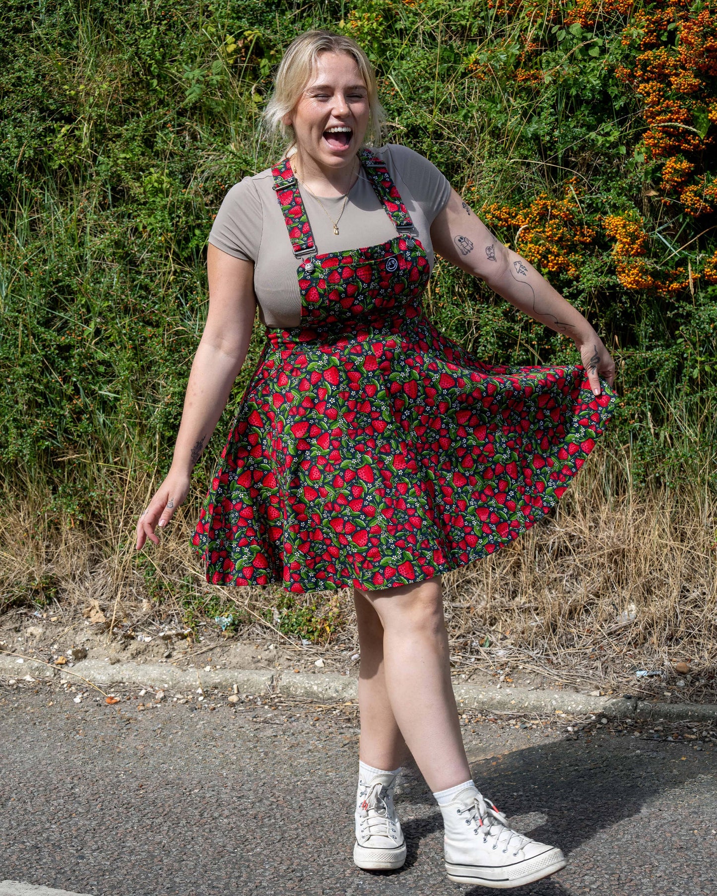 Strawberry Field Stretch Flared Pinafore dress