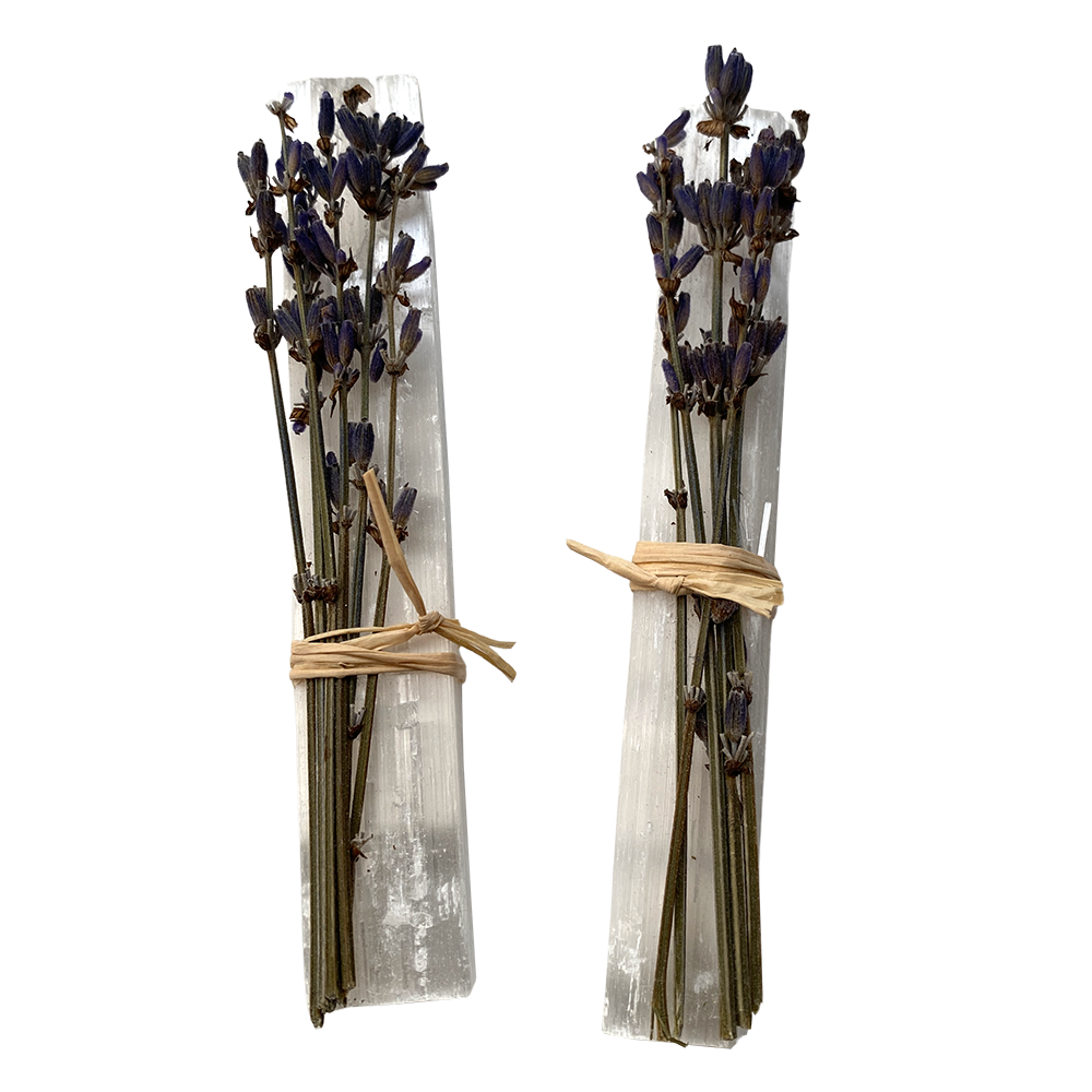 Mini Smudge Cluster, Lavender with Selenite Wand 4"