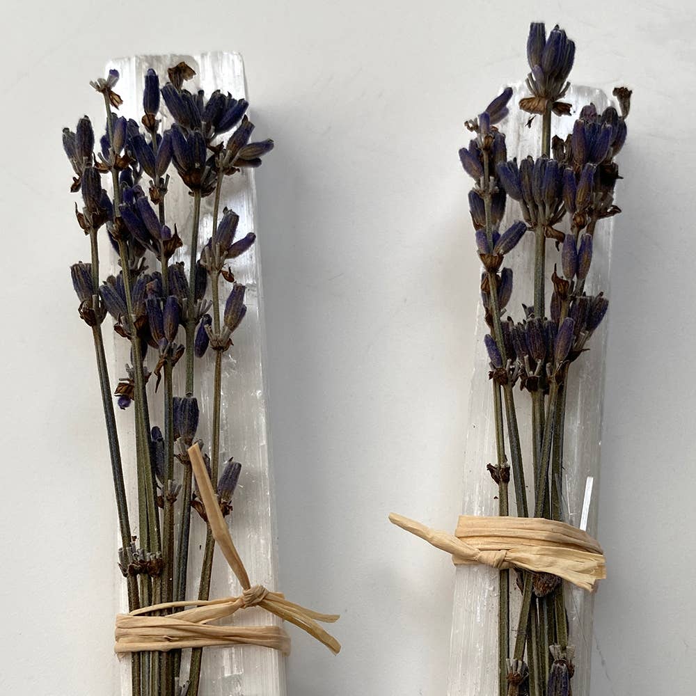 Mini Smudge Cluster, Lavender with Selenite Wand 4"