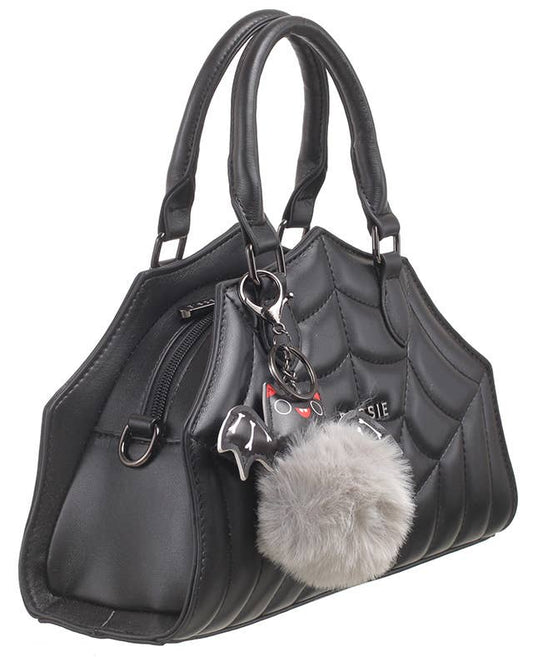 Quilted Spiderweb bag with Bat charm Black