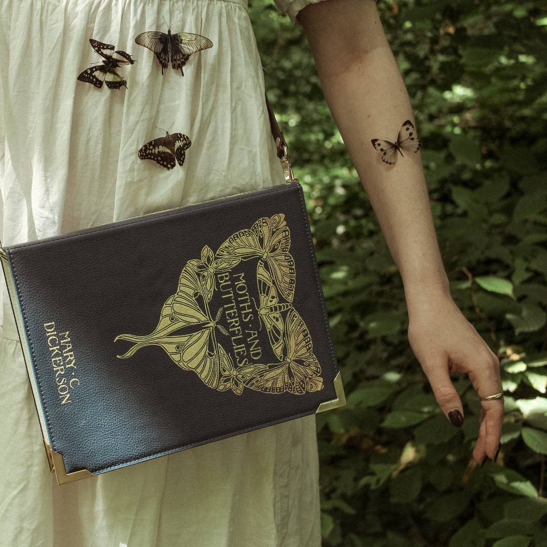Moths and Butterflies Book Handbag Crossbody Purse: Small