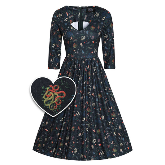 Billie Long Sleeved Dress in Dark Green Mystical Forest