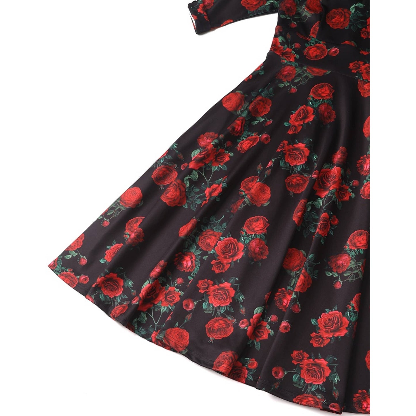 Debra Long Sleeves Stretchy Dress Black Red Rose Print