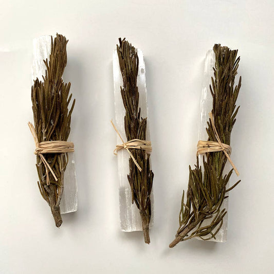 Mini Smudge Cluster, Rosemary with Selenite Wand 4"