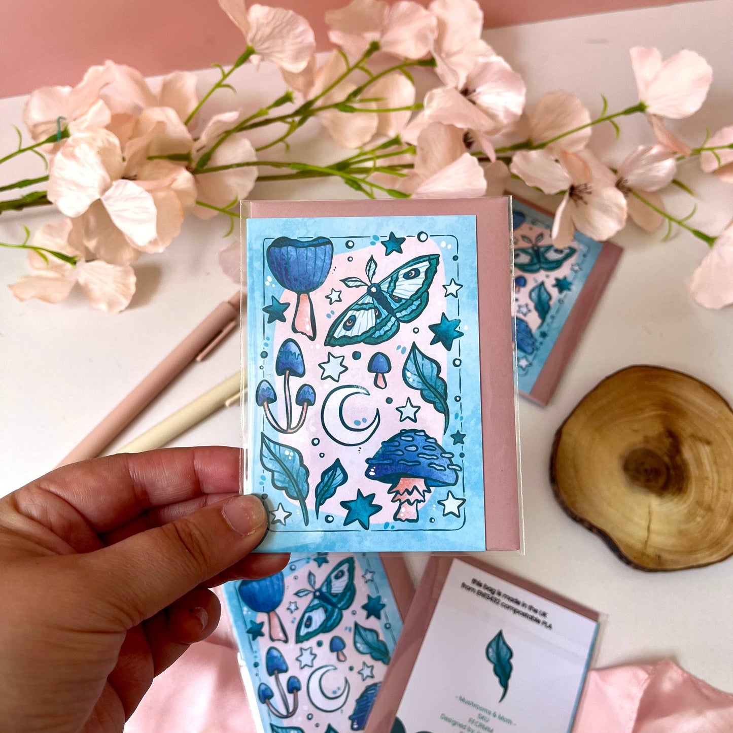 Mushrooms & Moth - A7 Card
