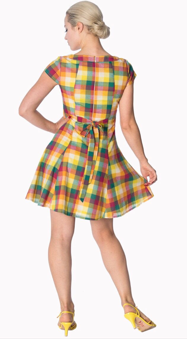 Rainbow Check 60s Flair Mini Dress